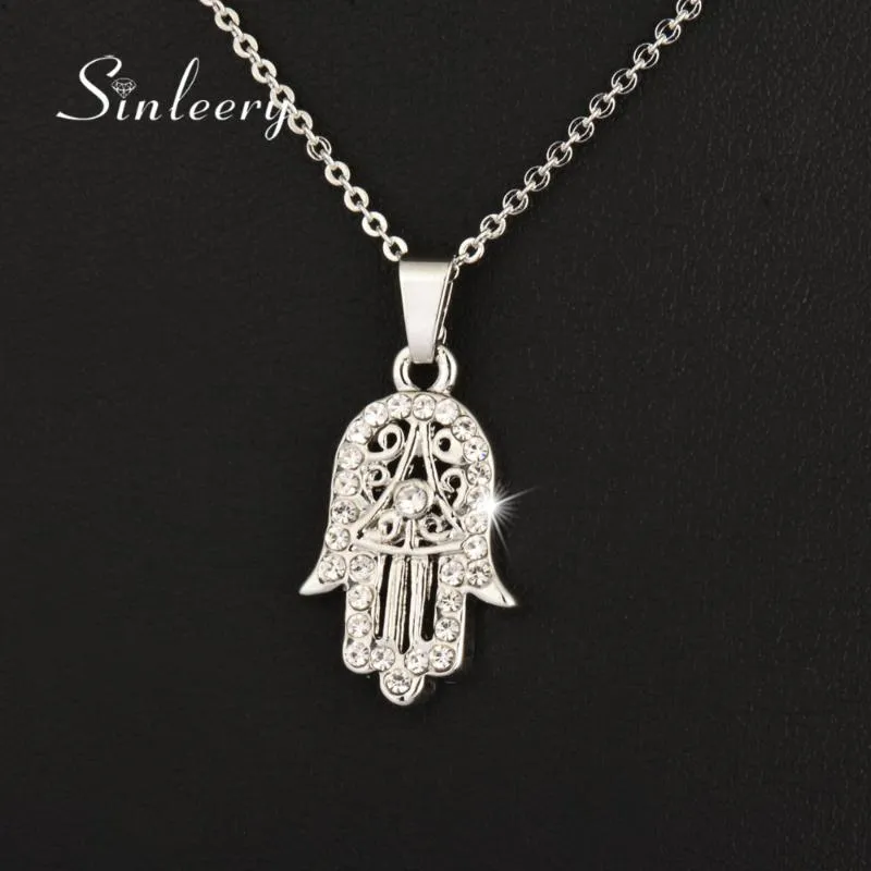 SINLEERY Classica Mano di Fatima Hamsa Collana Pendenti con gemme e perle Catena color argento Girocollo Gioielli con dichiarazione di palma per le donne XL681 SSF1185L