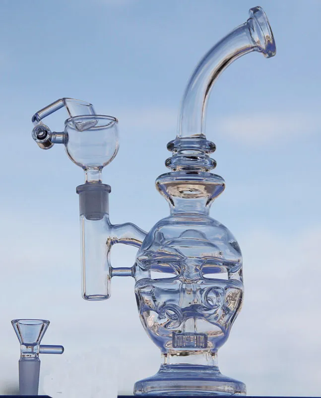 Clear Glass Bong Fab Egg Water Pipes Skull Beaker Dab Rig Bong Recycler Bent Neck With Glass Bowl 14.4mm Joint