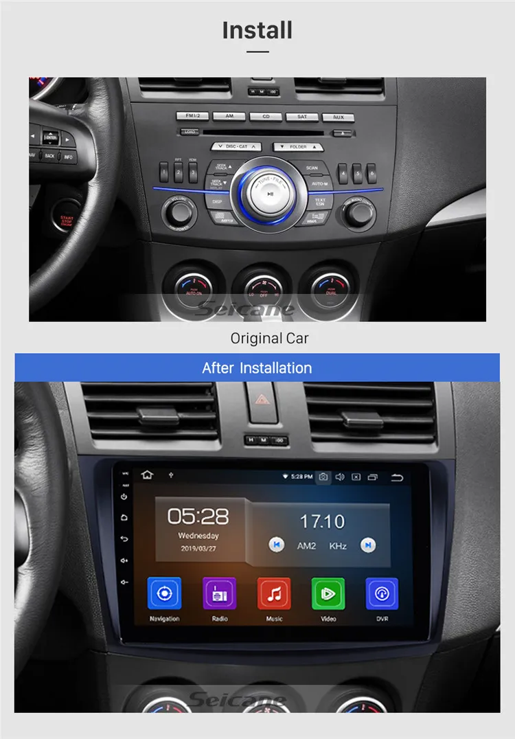 9 Inch Android 9.0 GPS Navigation System for 2009-2012 Mazda 3 Axela with Bluetooth USB WIFI support SWC 1080P