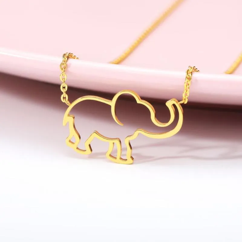 Pendant Necklaces Stainless Steel Necklace For Women Man Cute Little Elephant Gold And Silver Color Engagement Jewelry Gift1293m