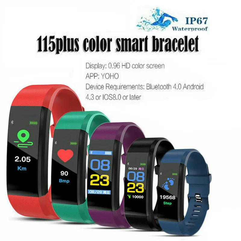 Pulseiras ID115 Plus Cor Smart Pulseira Screen Sports Watch Fitness Running Tracker Frequência cardíaca Pedômetro