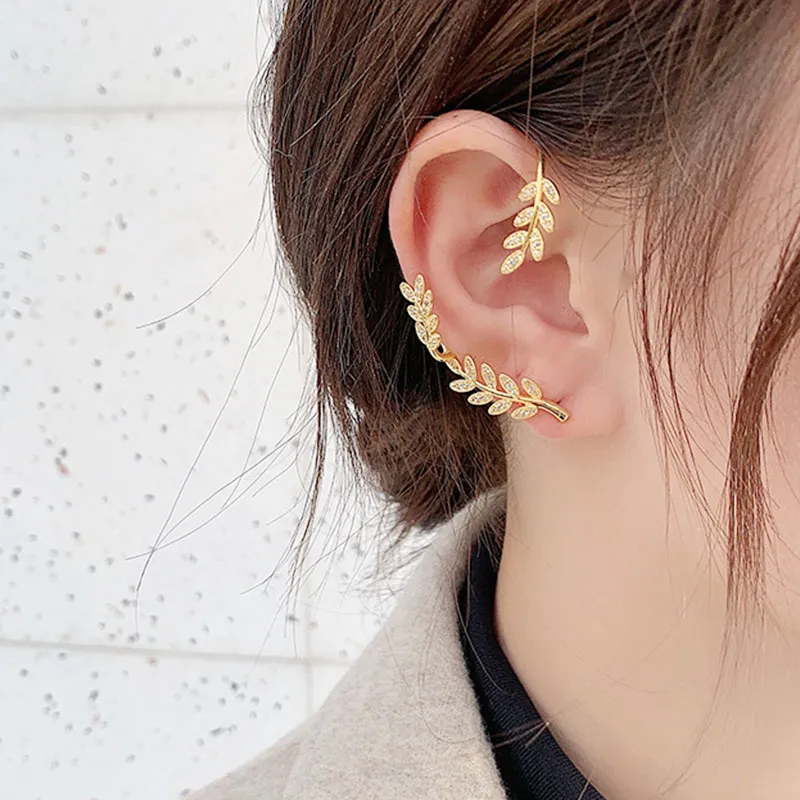 tree leaf earrings shining crystal diamond ear clip new fashion Korean style luxury design girls gift