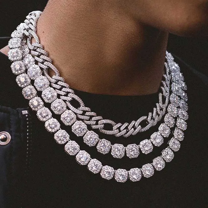 Högkvalitativa chokers isade ut 5a kubiska zirkoniume CZ -smycken klar stenlagd hiphop bling kluster tennishalsband för män boy198s