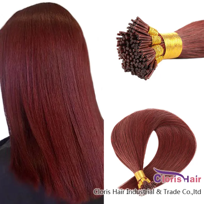 CUTICO Alineado HUMANADO HUMANO I TIP MICRO LINK Extensiones de cabello # 33 Dark Auburn Straight Brasilian Remy Keratin Fusion Pre Birted Hair 50G 100pc