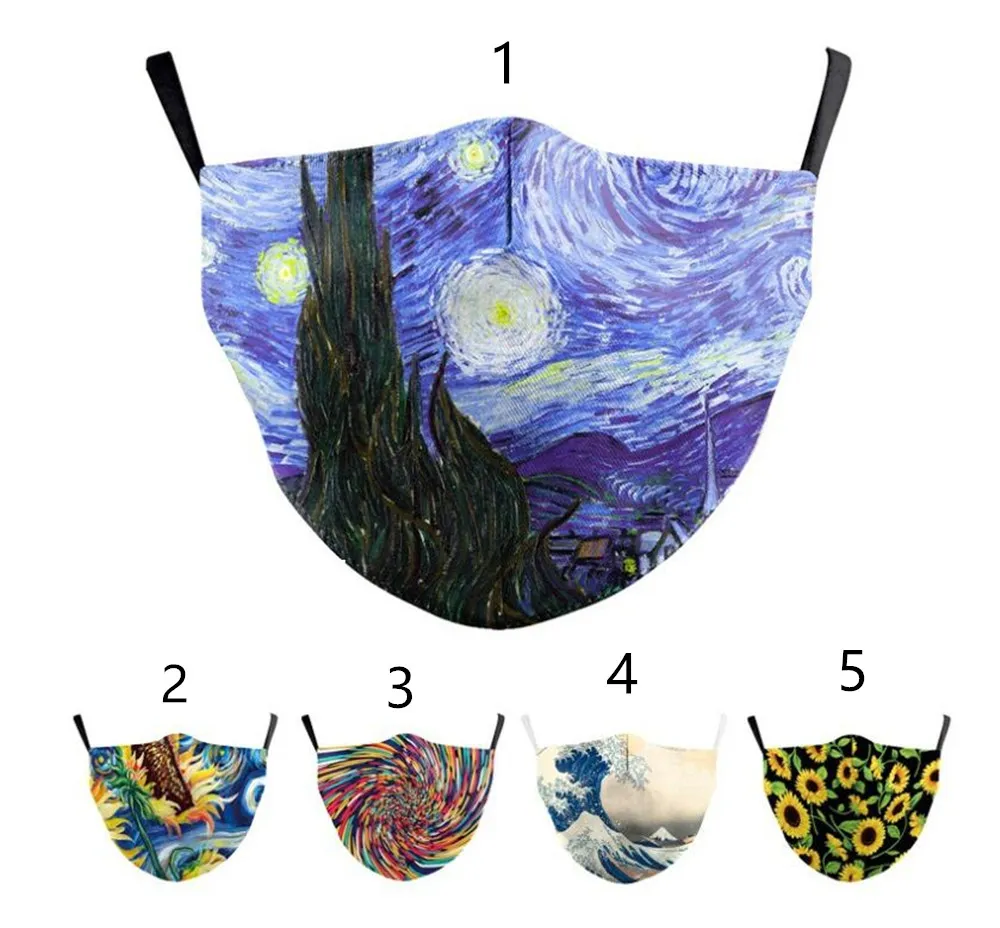 Classic Van Gogh Oil Draw Print Face Fashion Masks Mouth Adult Reusable Washable Fabric Mask Masks Women Face Cover XB1