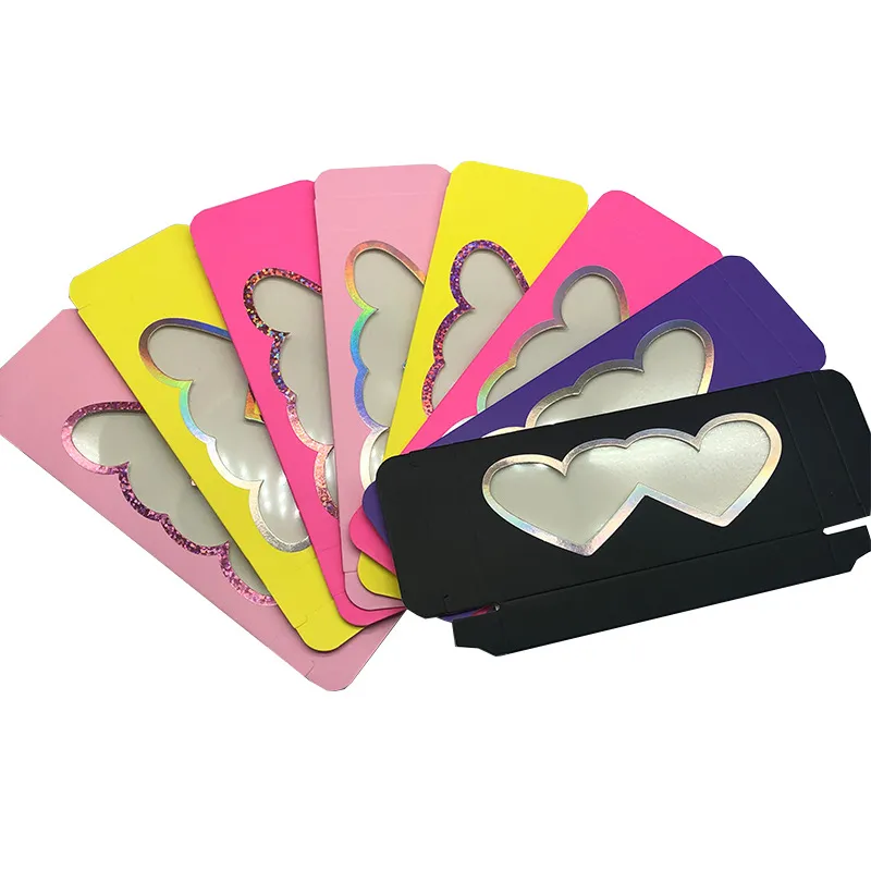 30/50/Mink Eyelash packaging box Pink cute double heart shape window glitter laser fake 3d mink lashes boxes empty