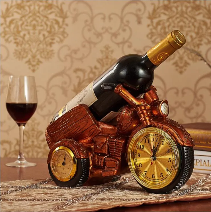 Rétro nouveau porte-verre à vin de moto porte-vin en résine porte-bouteille de vin de cuisine avec montre et thermomètre dîner romantique artisanat collection