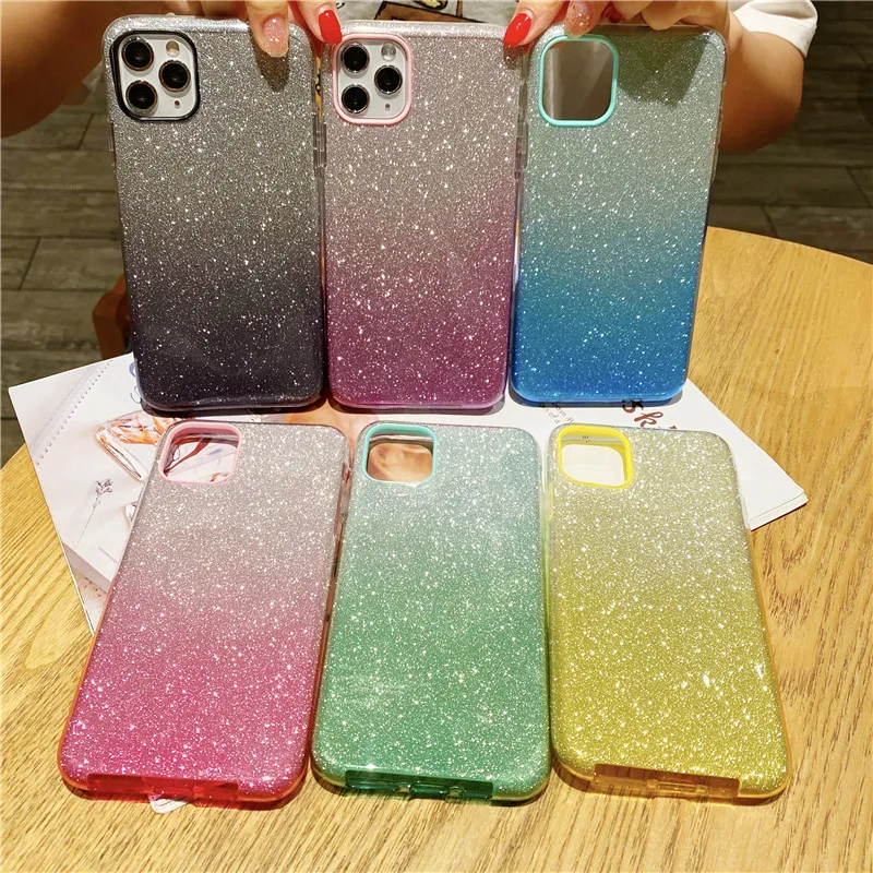 3 EM 1 Gradiente Glitter PC TPU Capa Anti-queda de proteção shell de telefone celular para o iPhone X XR 11 11 Pro max