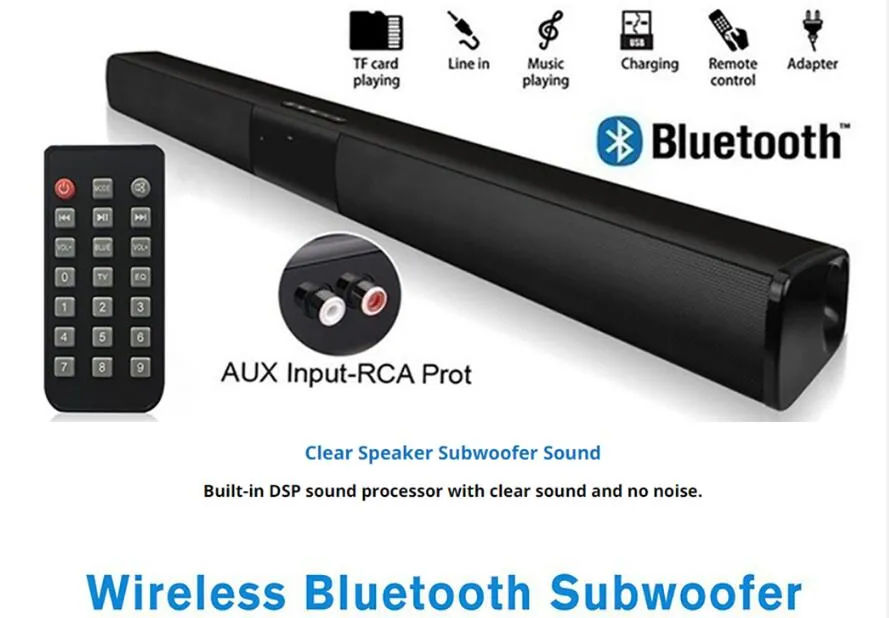 BS-28B Trådlös Bluetooth-högtalare 20W Trådlös fjärrkontroll Hem Surround SoundBar för smartphone PC Theatre TV-högtalare BS28B