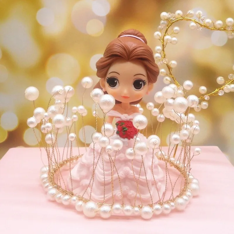 Inne Świąteczne Dostawy Lampy Led Pearl Princess Crown Cake Topper Happy Birthday Decoration Diy Wedding Decor Toppers