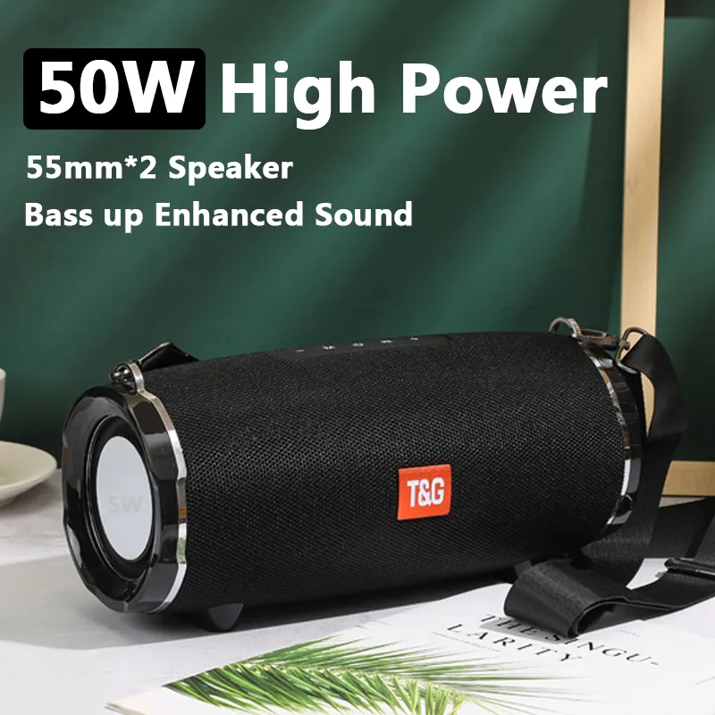 Högtalare Boom Box Musikcenter 50W Big Vattentät Bärbar kolumn Subwoofer TG187 Power Bluetooth för telefon Högtalare FM