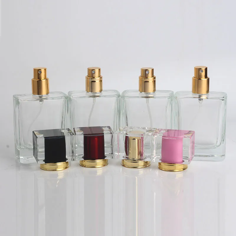 Bouteilles de parfum vides carrées de 1.7Oz, bouteille en verre transparent de 50ML, atomiseur à brume Fine pour parfums, eaux de cologne et aromathérapie