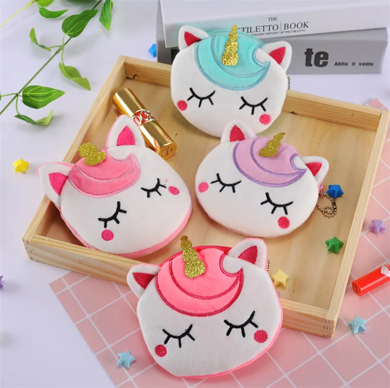 Kids Unicorn Wallets Round Plush Purses Cartoon Coin Bags Designers Creative Zipper Cute Change Purse Student Children Coin Case Gifts E9803