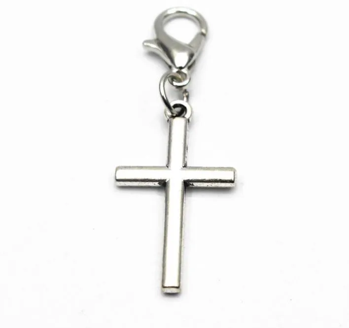 100pcs/Lot Tibetan Silver Cross Charms Pendants lobster Clasp Dangle Charms for Jewelry Making DIY Bracelet Necklace