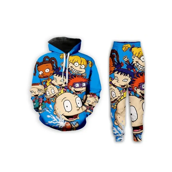 Yeni Moda Erkekler/Kadın Karikatür Ağı Rugrats Komik 3D Rahat Baskı Hoodie+Pantolon ZX04