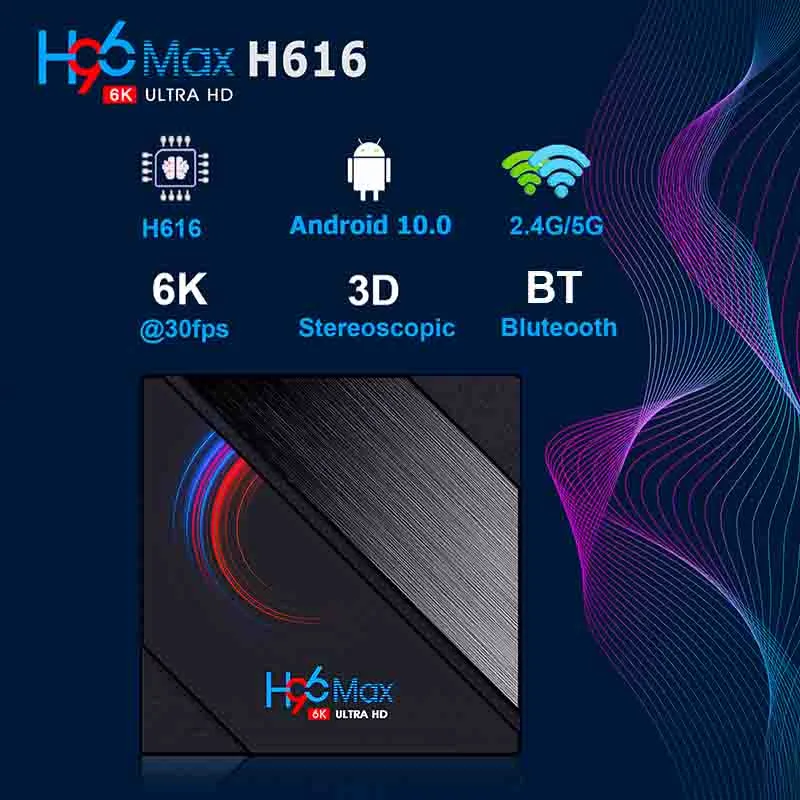 H96 Max h616 Android 10 TV Box 2GB 16GB Allwinner 2.4G 5G Wifi 6K Bluetooth versus TX6S TX6S T95 T95H