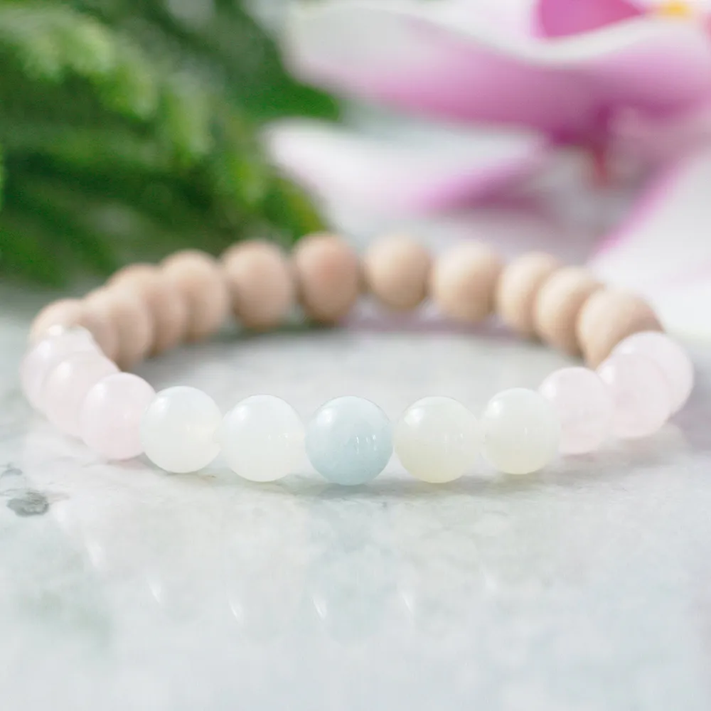 MG0969 8 mm Moonstone Aquamarine Sandwood Bracelet Heart Chakra Healing Crystals Bracelet Positive Energy Gift for Her