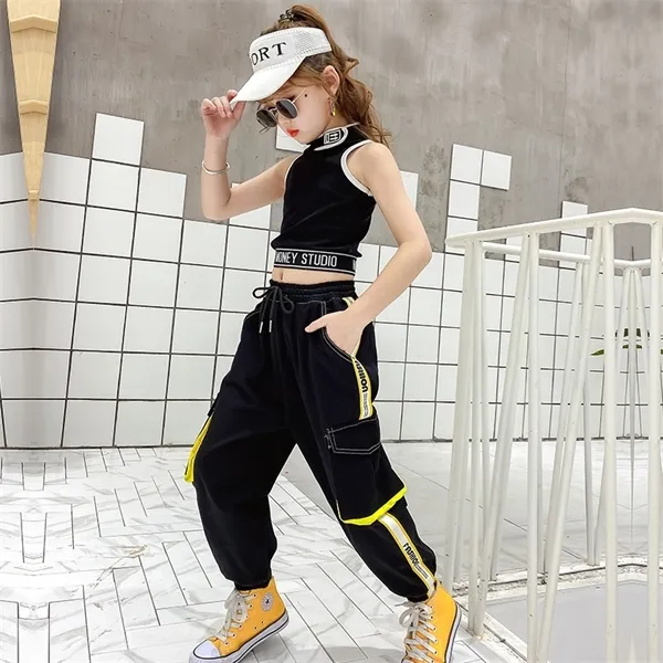 Girls' Hip-Hop Dance Outfits - Cotton Vest Tops & Cargo Sweatpants Set for  Ages 9-13, Streetwear Fashion
