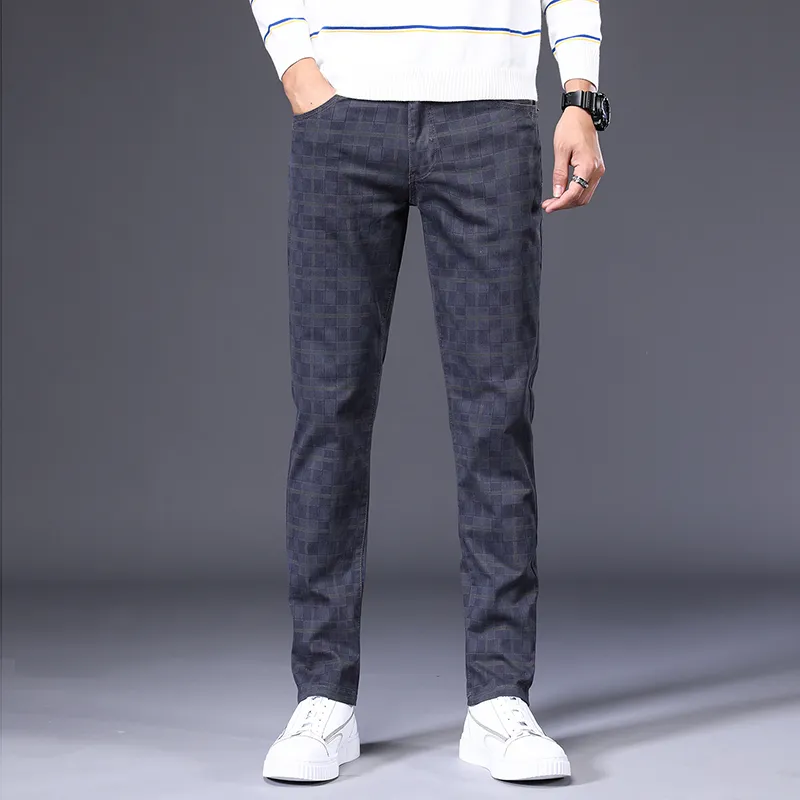 Plaid Jeans für Männer Stright Denim Hosen Männer Lose Knöchellangen Jeans Männlichen Plaid Casual Streetweat Koreanische Clothes2923