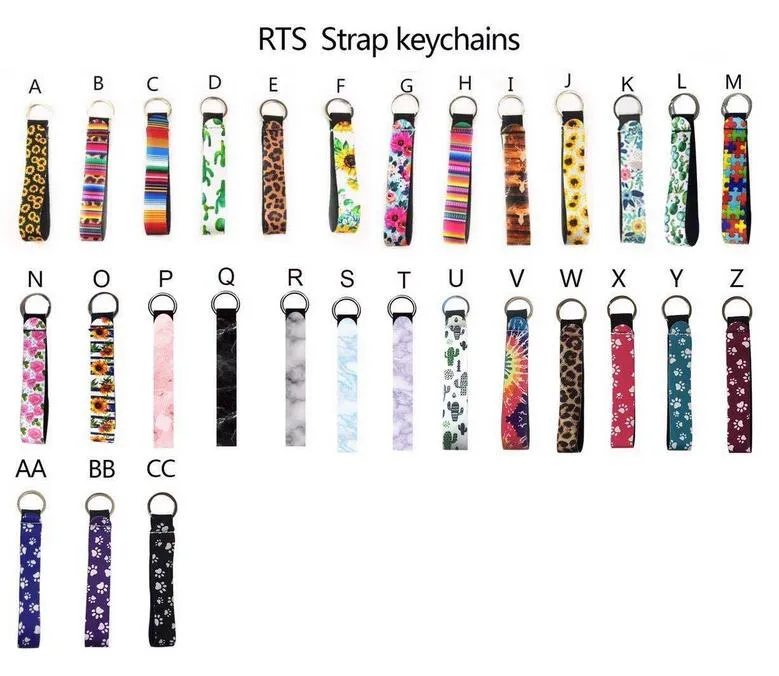 29 stilar Armband Nyckelringar Blommigryckt nyckelkedja Neopren Key Ring Wristlet Keychain Party Favor