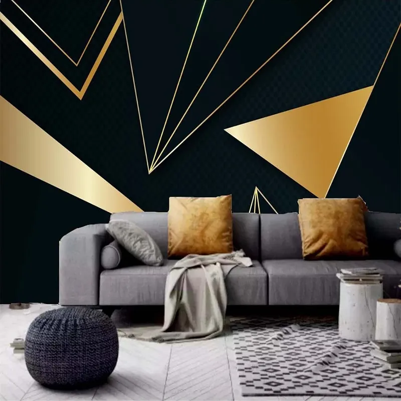Peinture murale personnalisée Design moderne d'or abstraite géométrique TV  fond mur Peinture Fonds d'écran pour Salon Chambre Maison Decor