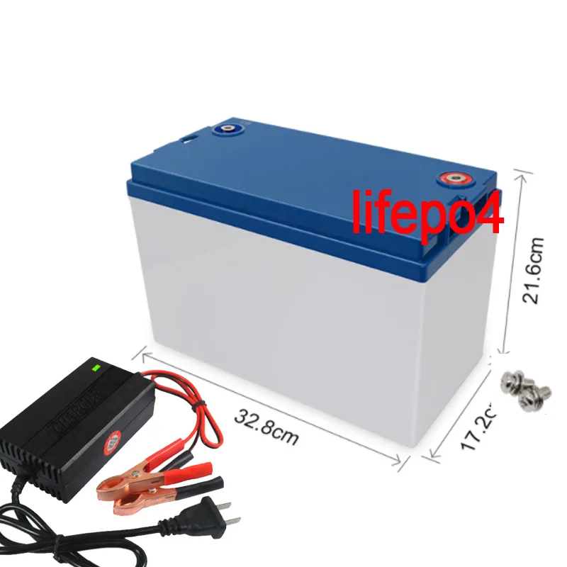 LiFePO4 Battery 12V 100Ah Lithium Iron Phosphate Built-in BMS Protection Board for inverter Solar boat motor RV + 10A charger