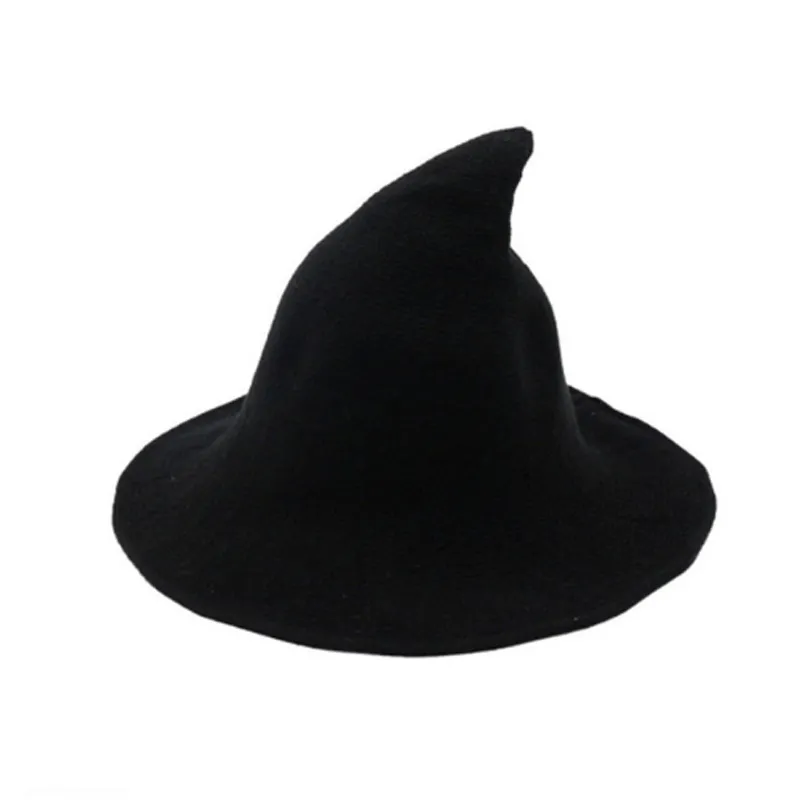 Stingy Brim Hats 2021 Women Modern Witch Hat Foldable Costume Sharp Pointed Wool Felt Halloween Party Warm Autumn Winter Cap271r