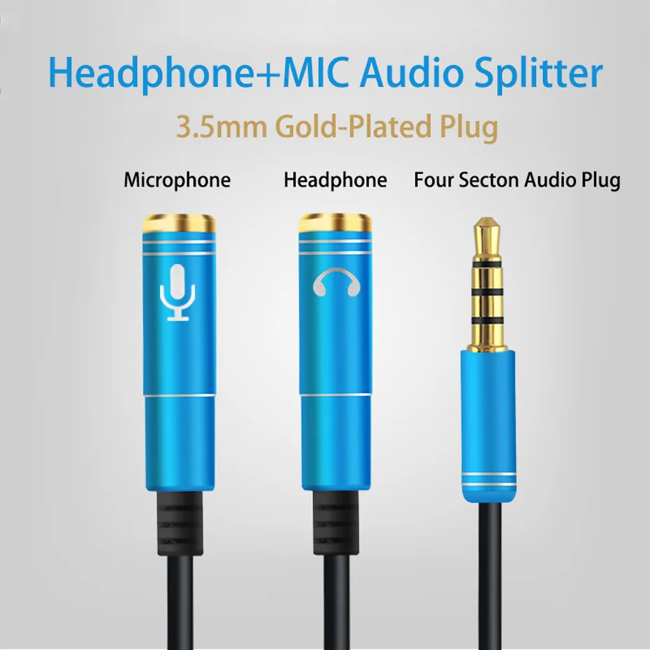 GOOHOCHY Headphone Splitter Adapter 3.5mm Male To 2 Female Gold Plated Headphone Mic Audio Y Splitter For Tablet Mobile Phone PC