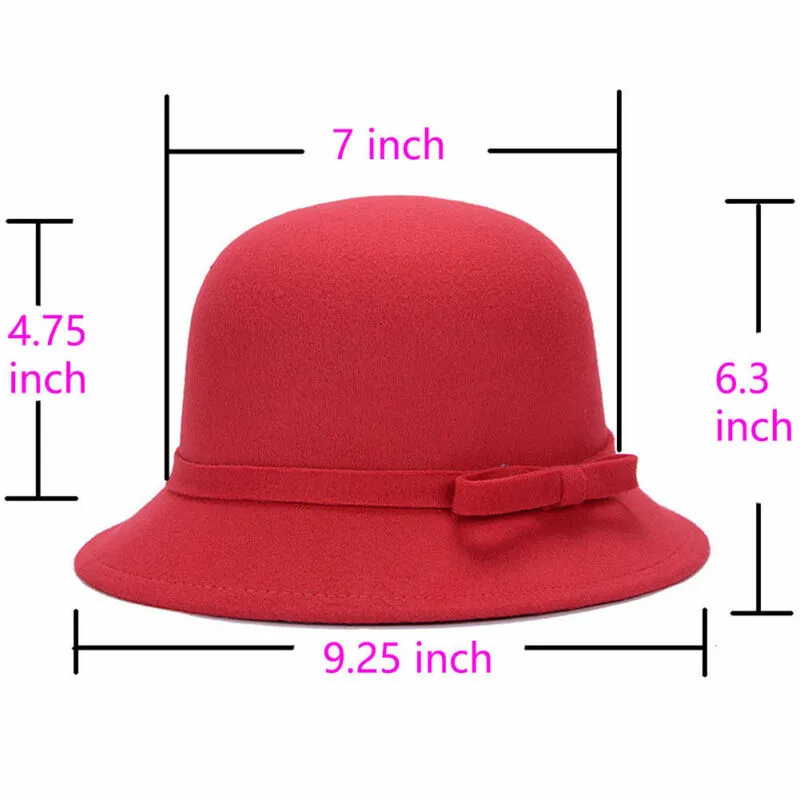 Stingy Brim Hats Kvinnor damer vinter vintage elegant fedoras ull bow-knot filt hatt cloche hink caps325n