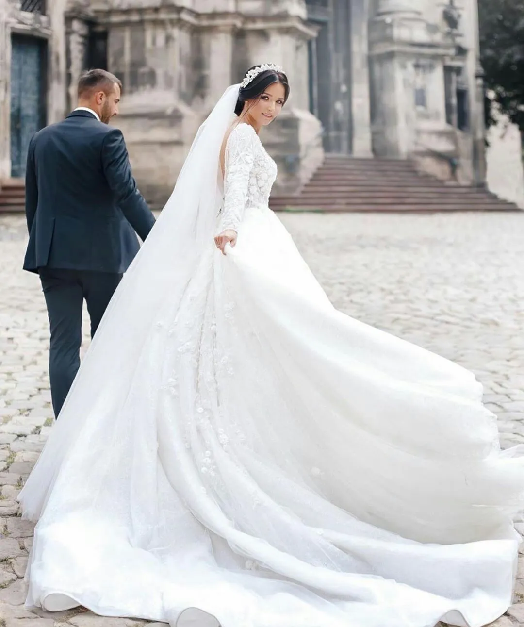 Lace A Line Backless Jewel Neck Flowers Wedding Dress