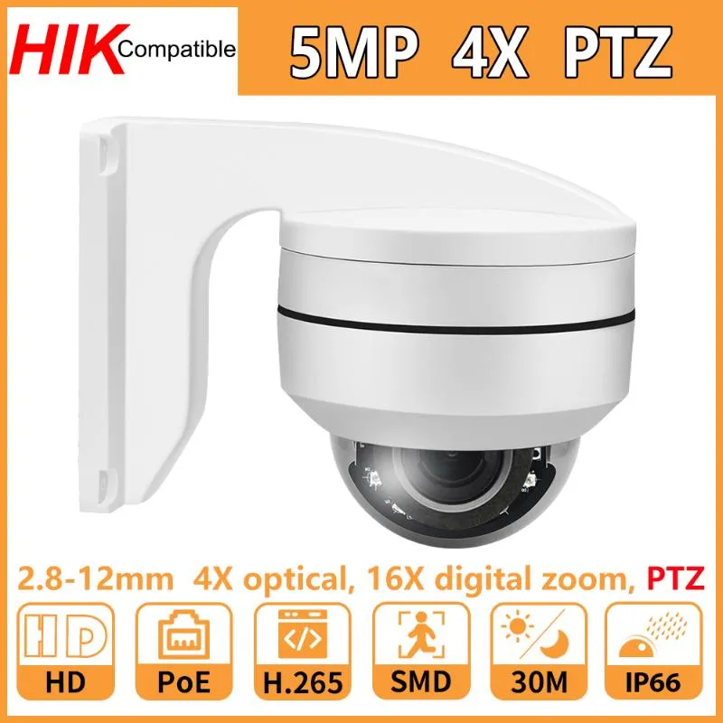 Hikvision対応5MP 4X PTZスピードドームPoE IPカメラ2.8mm-12mmセキュリティCCTV屋内カメラIR30M IP66 H.265 P2Pプラグプレイ