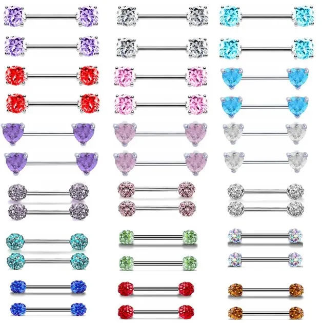 2Piece Surgical Steel Zircon Nipple Piercing Bar Ring 14G Sexy Shiny Ball Nipple Barbell Jewelry Tepel Piercing Pezon Mujer Gift