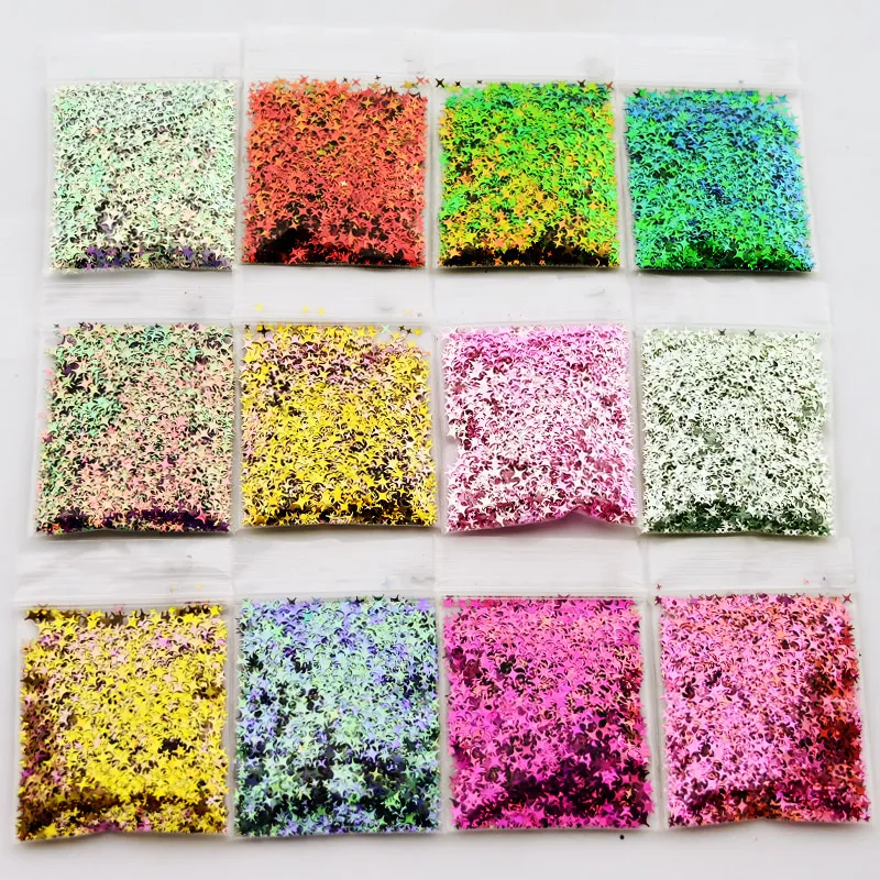 Nail Glitter 10g / Bag Mix Size 3mm 4mm 5mm Four-Point Stars Chameleon Holografisk Stjärna För Polska Decor Sequins CPD10265