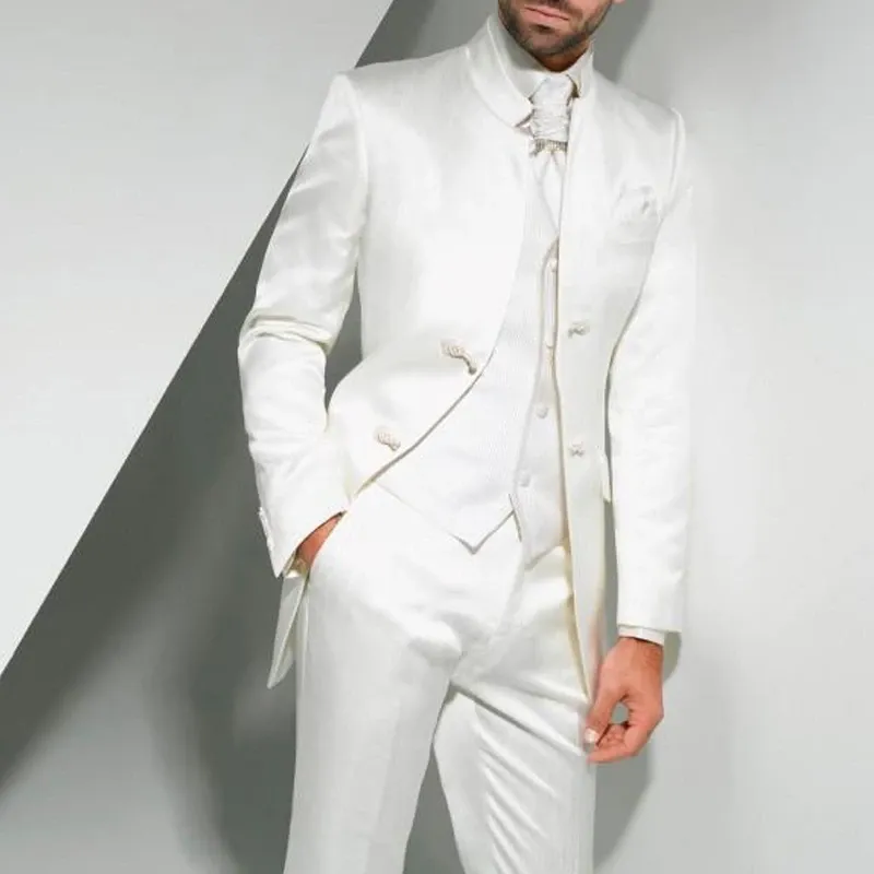Vintage White Men Suits For Groom Wedding Tuxedo Two Button Man