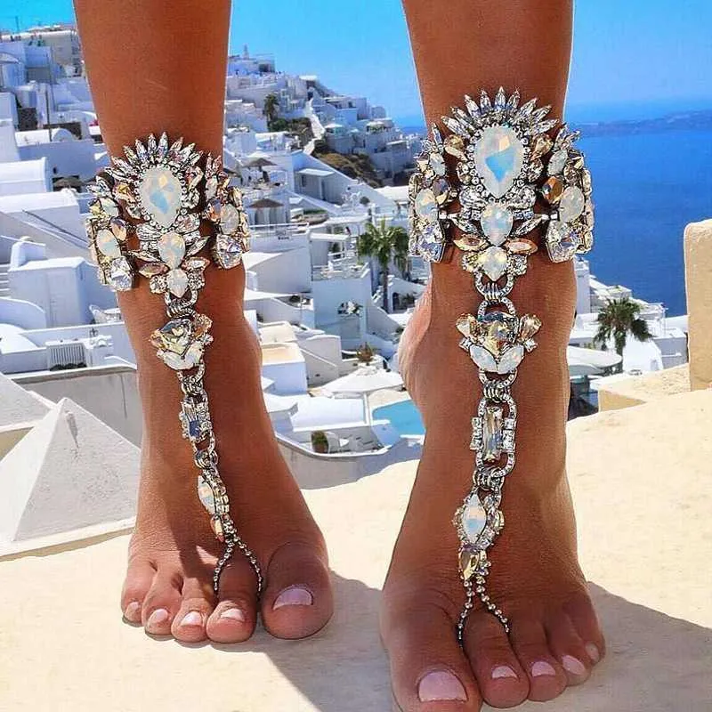 Горячее надувательство 2020 Sexy Leg цепи Женский Boho Цвет Кристалл ножной браслет женщин лодыжке браслет свадебные Босиком сандалии пляж Foot Jewelry