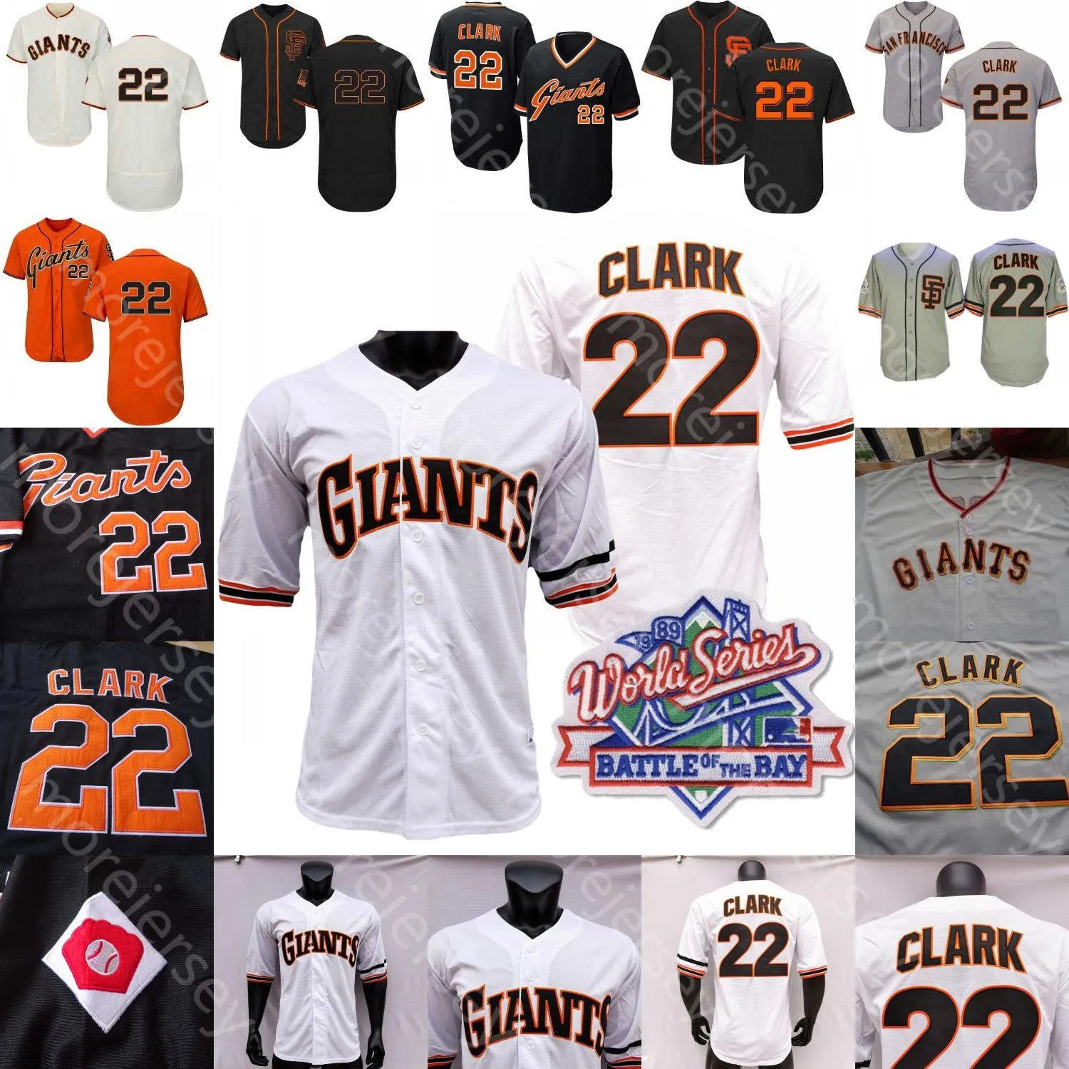 22 Will Clark Jersey 1989 WS Patch Coopers-town Cinza Pinstripe Preto Creme Branco Laranja Home Away Todos Homens Costurados Tamanho M-3XL