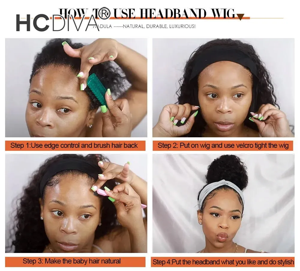 Headband Wig 100% Human Hair Scarf Wig Remy Brazilian Straight Body Curly for African American Women Affordable Headband Wig Beginner Cheap