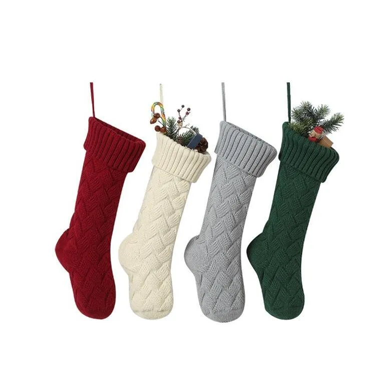 Mode chaussettes de noël tricot laine couleur unie chaussettes cadeau de noël sac de rangement Derocation Festival de noël intérieur ménage pendentif