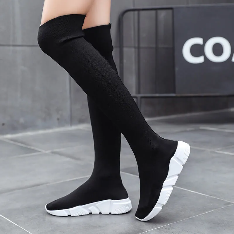 Femmes chaussures de marche cuissardes femme extensible sur les bottes au genou chaussettes baskets chaussures décontractées femmes