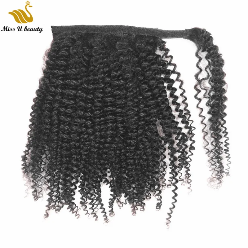 Natuurlijke kleur Kinky Curl Afro Curly Hair Extensions Paarytail Peruviaanse Virginhair Wrap Around Haak Loop 12-30 inch