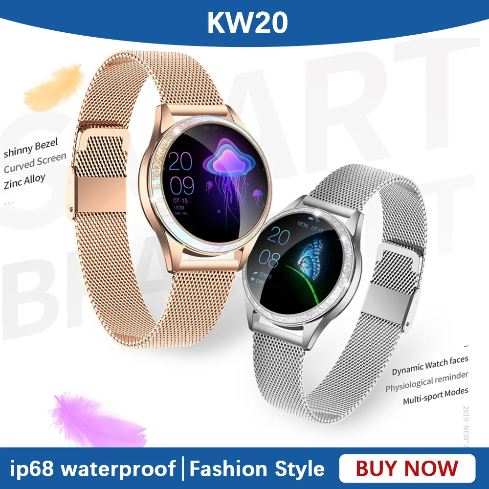 KW20 SmartWatch IP68 للماء الذكية ووتش للنساء سوار القلب معدل ios الروبوت الأزياء النسائية الفرقة اللياقة vs kw10