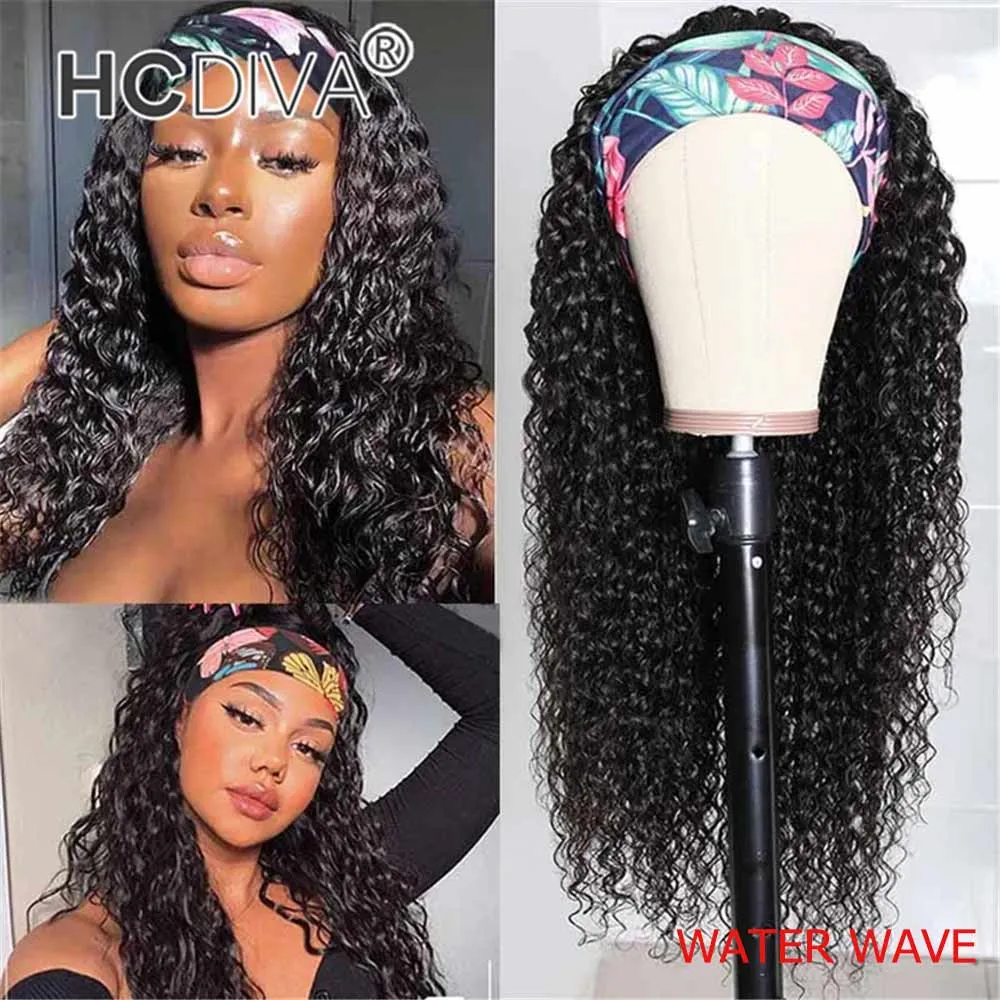 Headband Wig 100% Human Hair Scarf Wig Remy Brazilian Straight Body Curly for African American Women Affordable Headband Wig Beginner Cheap