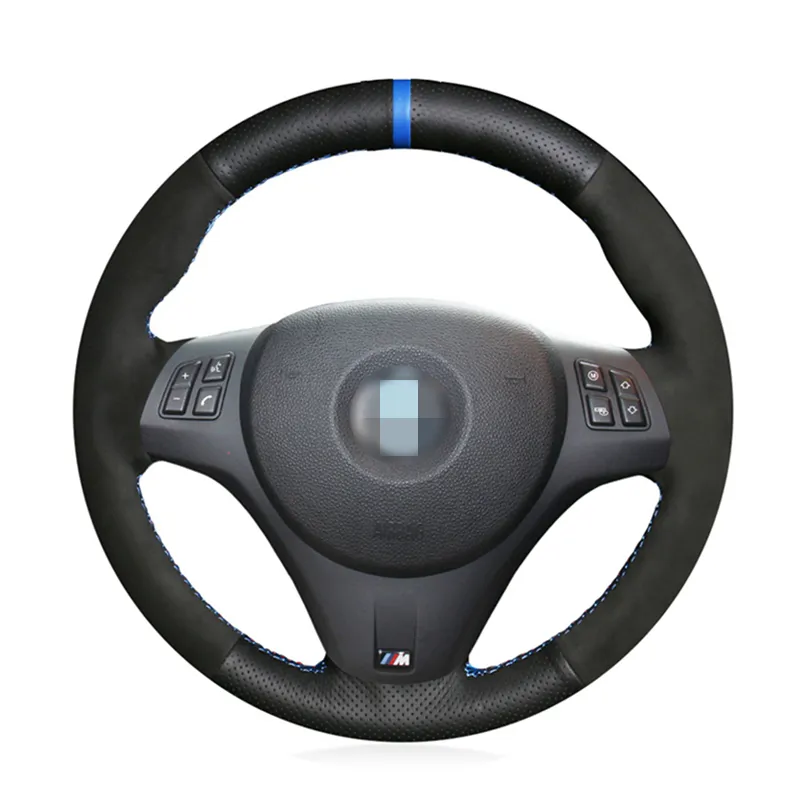 Black Suede Leather Car Steering hjulskydd för BMW M Sport M3 E90 E91 E92 E93 E87 E81 E82 E88283P