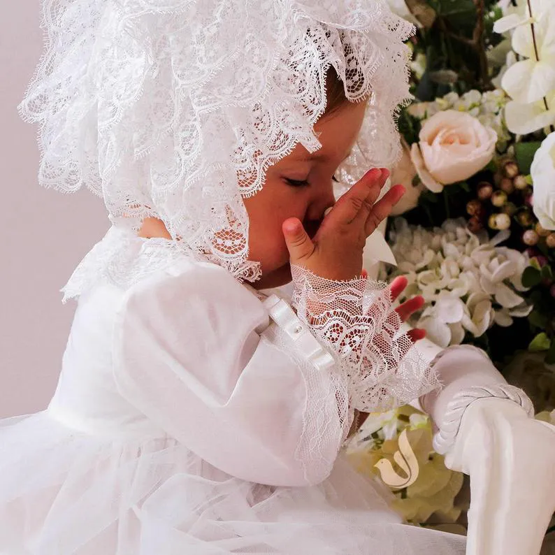 2021 Lace Batizado Vestidos Para Bebé Bonito Manga Comprida Apliques  Vestidos De Batismo Com Bonnet Vestido Primeira Comunicação De Greatvip,  $363,08