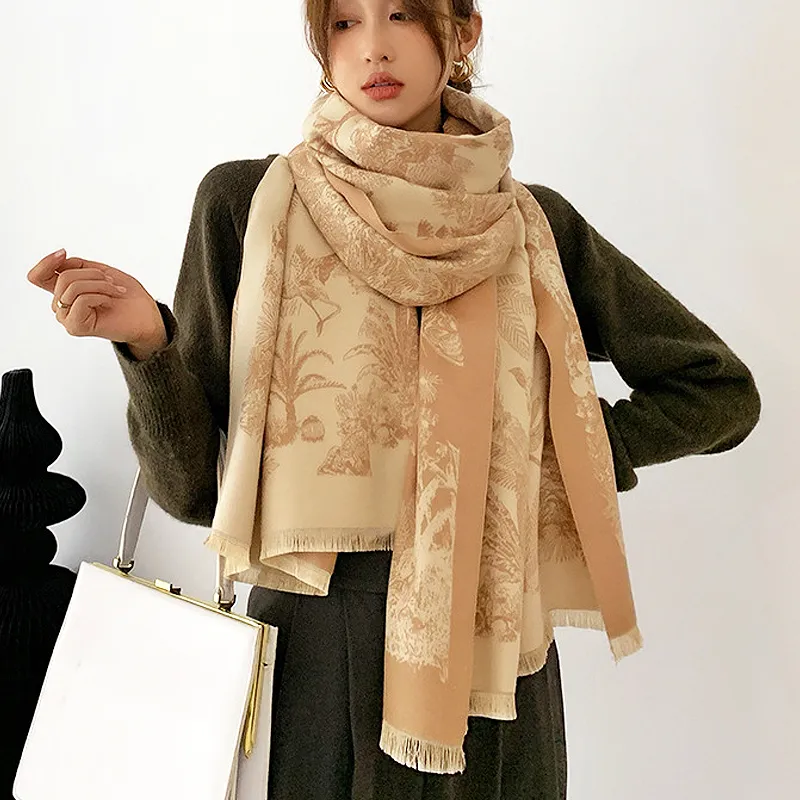 2023 Écharpe hivernale pour femmes Cashmere Lady Stohes Design Imprimez des châles chauds féminins enveloppez une couverture écharbes réversibles épaisses pour la fête 297Z