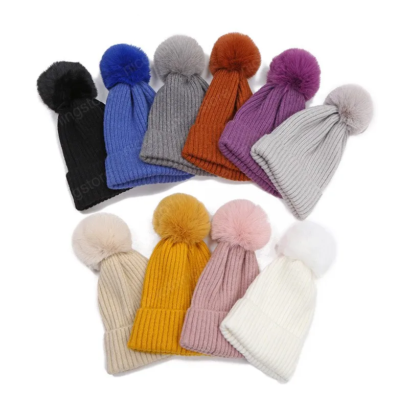 Hiver chaud crâne Ski casquette pour filles fausse fourrure mignon Pom Pom casquettes femmes hiver chapeau tricoté Slouchy Beanie chapeau dame pompons chapeaux