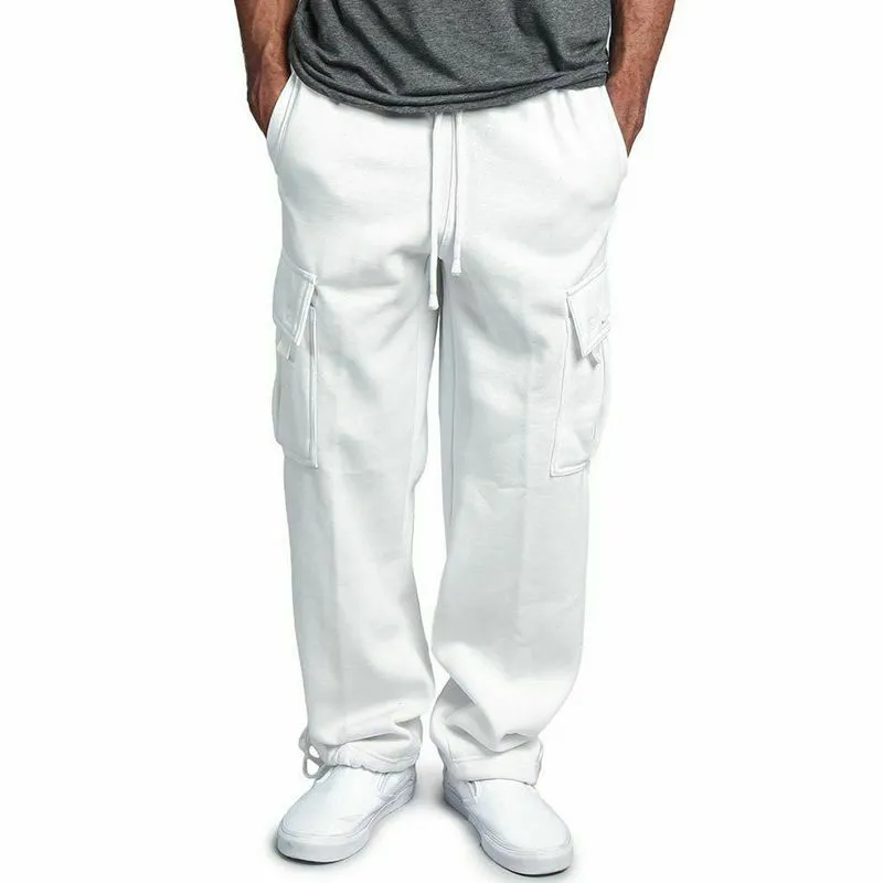 Mens Cotton Cargo Joggers Sweatpants Loose Fit Workout Side Pocket