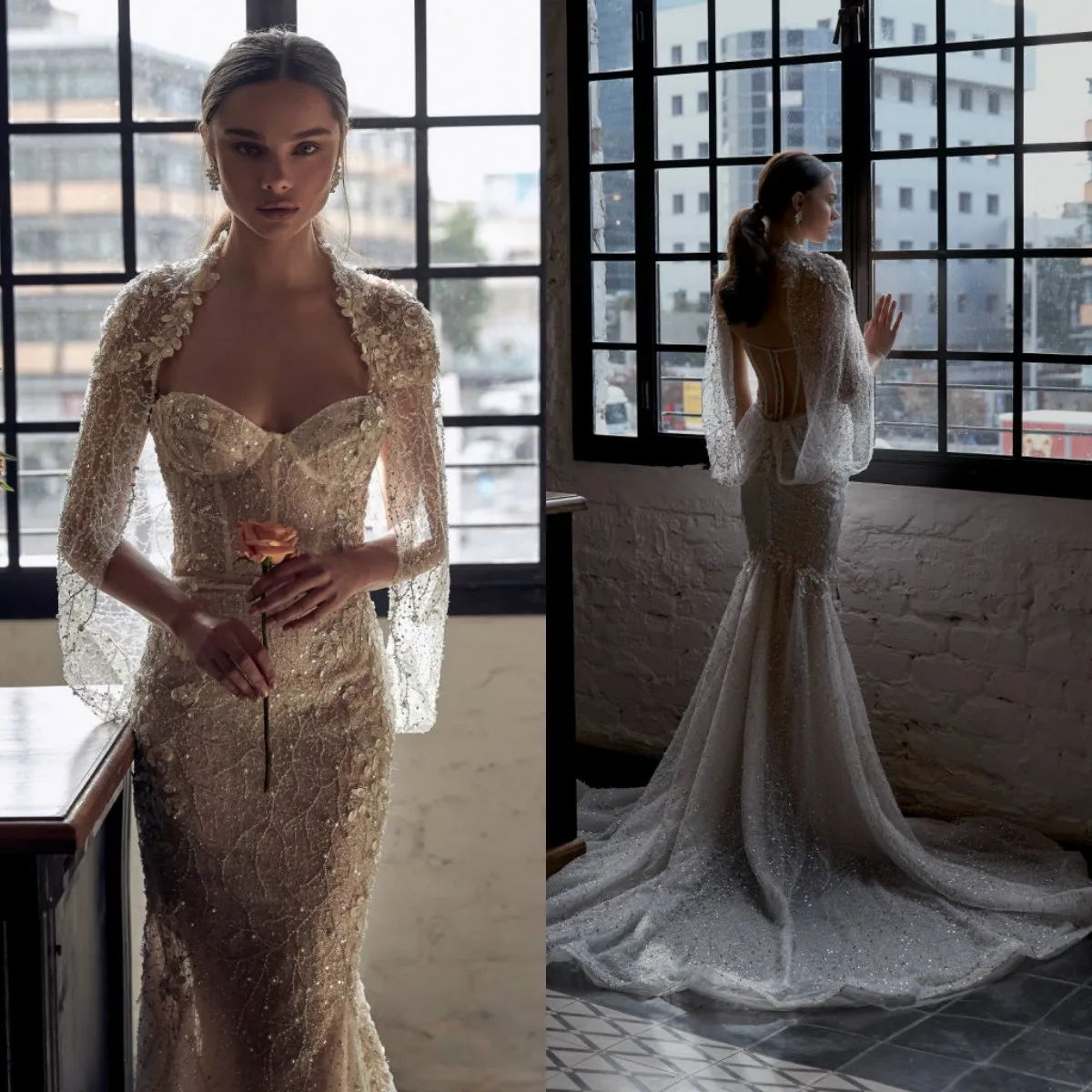 2021 Julie Vino Abiti da sposa a sirena Abiti da sposa con avvolgenti applicazioni di pizzo in cristallo Splendidi abiti da sposa