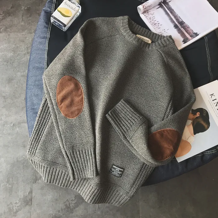 Zagęścić gruboziarnisty sweter wełny mężczyźni sweter odzież 2020 jesień zima rocznika patch projektuje skoczek pull homme dziane swetry