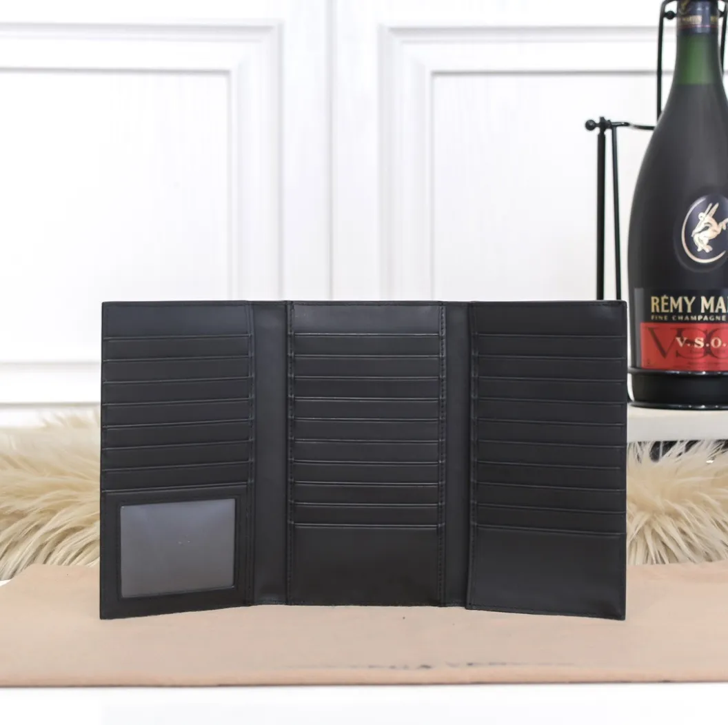 優れた品質卸売イタリアオリジナルのイノシシ牛革レザーかぎ針編みの二折ロング財布男性カードホルダーブラック財布無料船バッグ